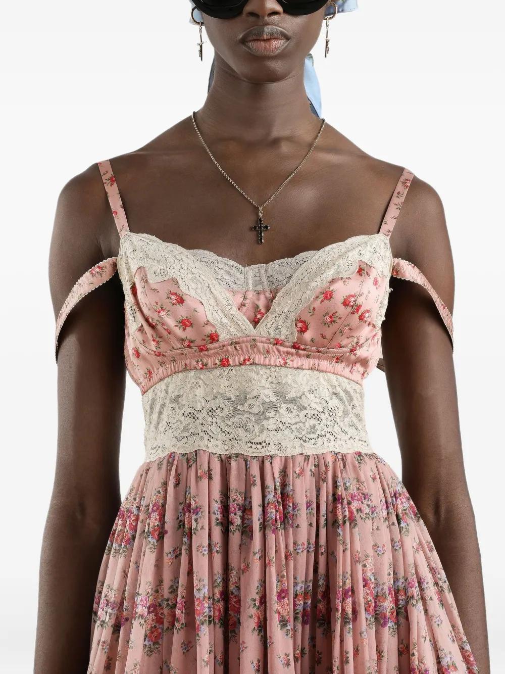 Dolce & Gabbana Lace Floral Mini Dress in White | Lyst