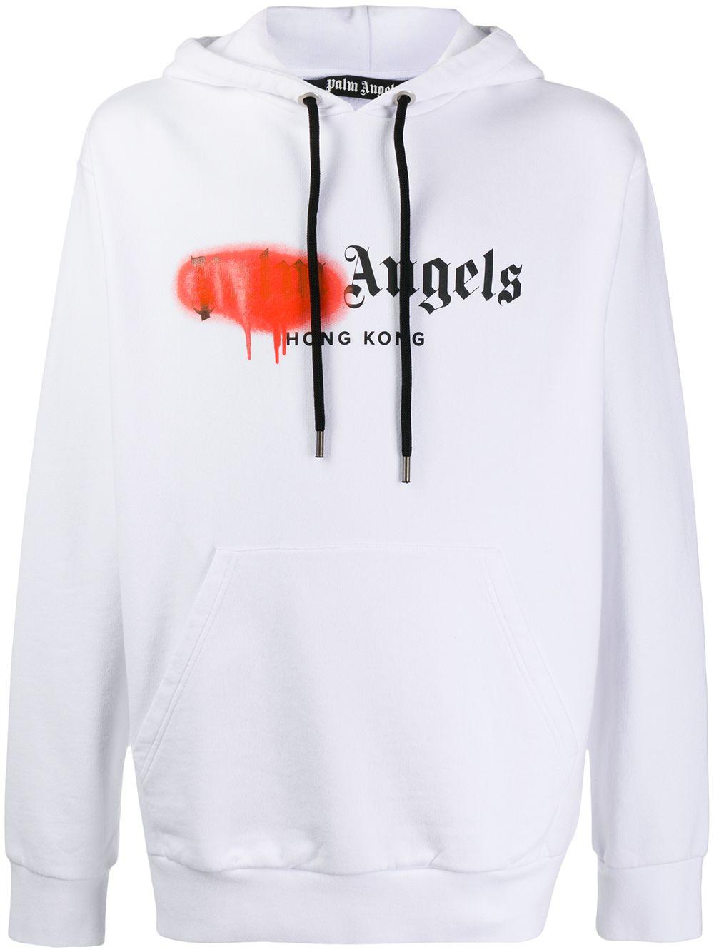 Palm Angels Cotton Hong Kong Sprayed Logo Hoodie in White for Men Lyst