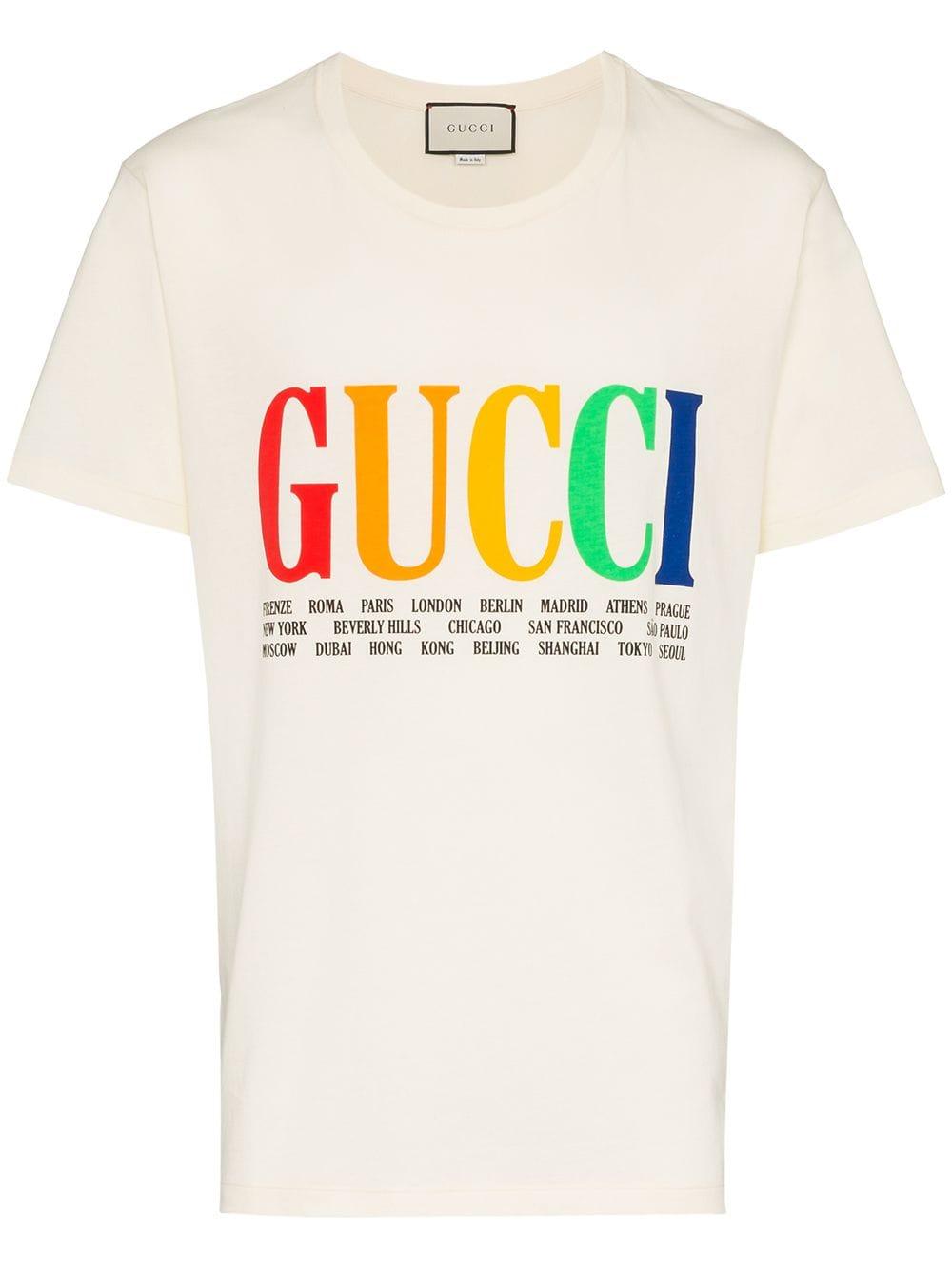 Gucci Rainbow Cities Print Cotton T Shirt in White for Men - Lyst