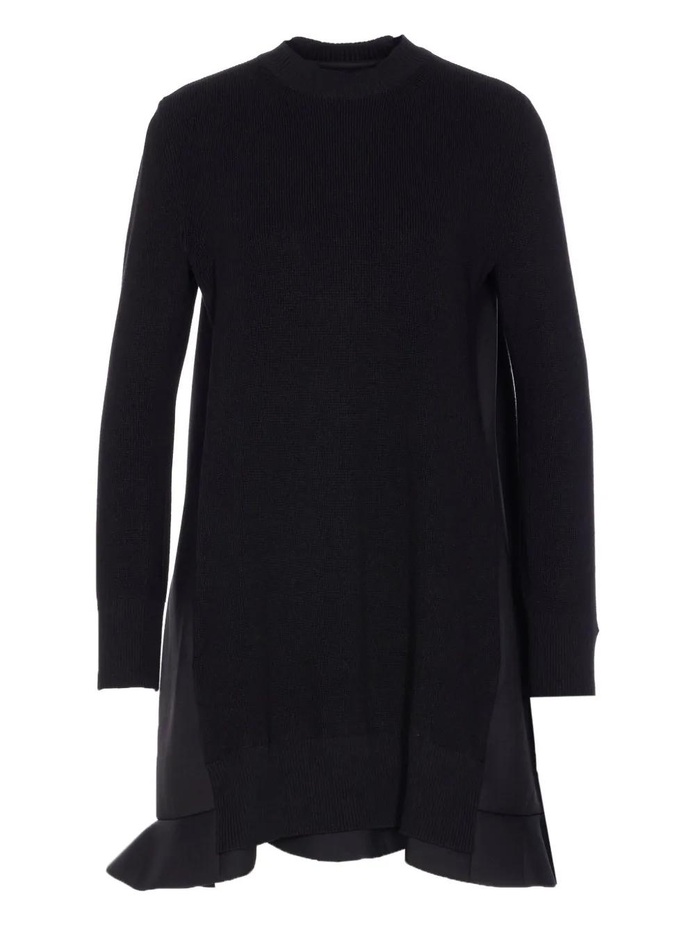 【関税込み】sacai ブラック Poplin & Knit ミニワンピース sacai: Black Poplin & Knit Minidress | SSENSE