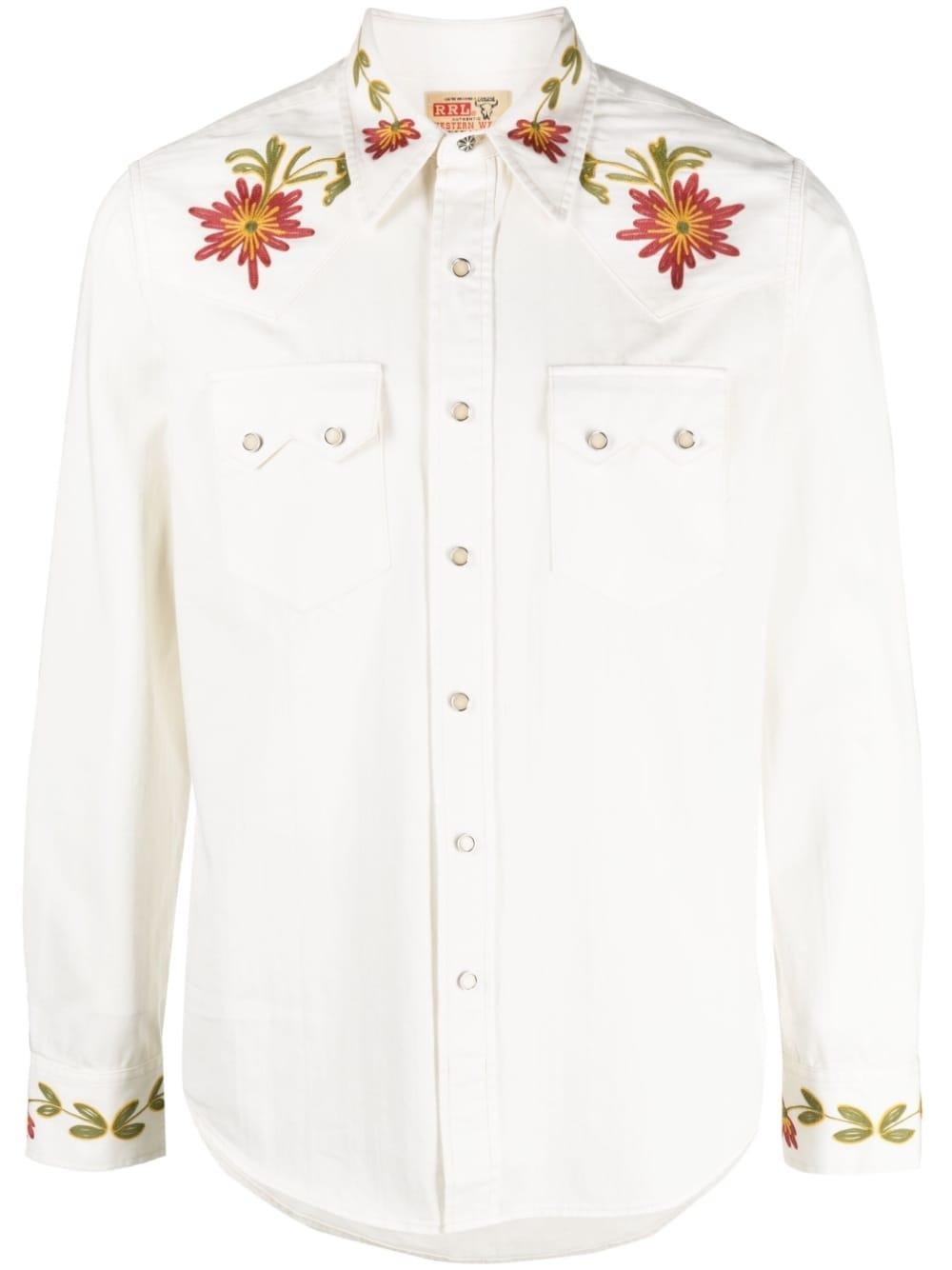 RRL Floralembroidered Denim Shirt in White for Men Lyst