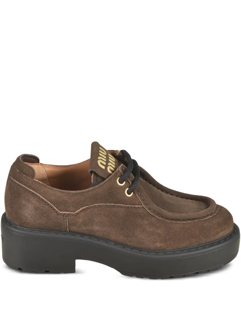 ローファー・オックスフォード MIU MIU Women Laced up Shoes 5D773DF0203G48 F0192 BROWN Miu Miu Women's' Laced Fumé Leather Shoes in Brown | LN-CC®