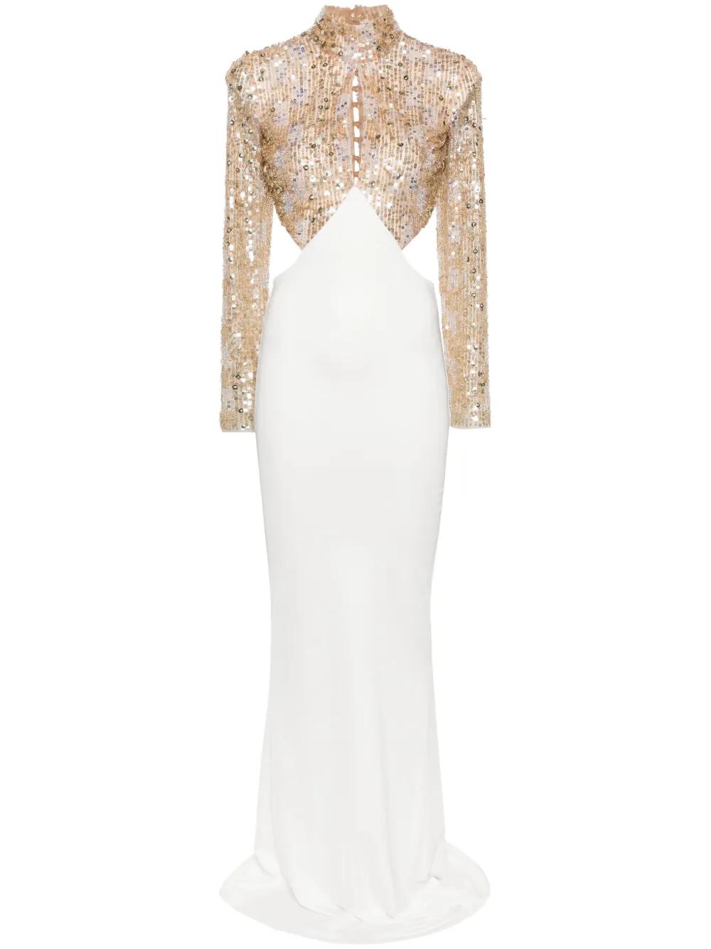Elisabetta Franchi Sequin-Embellished Maxi Dress in White | Lyst