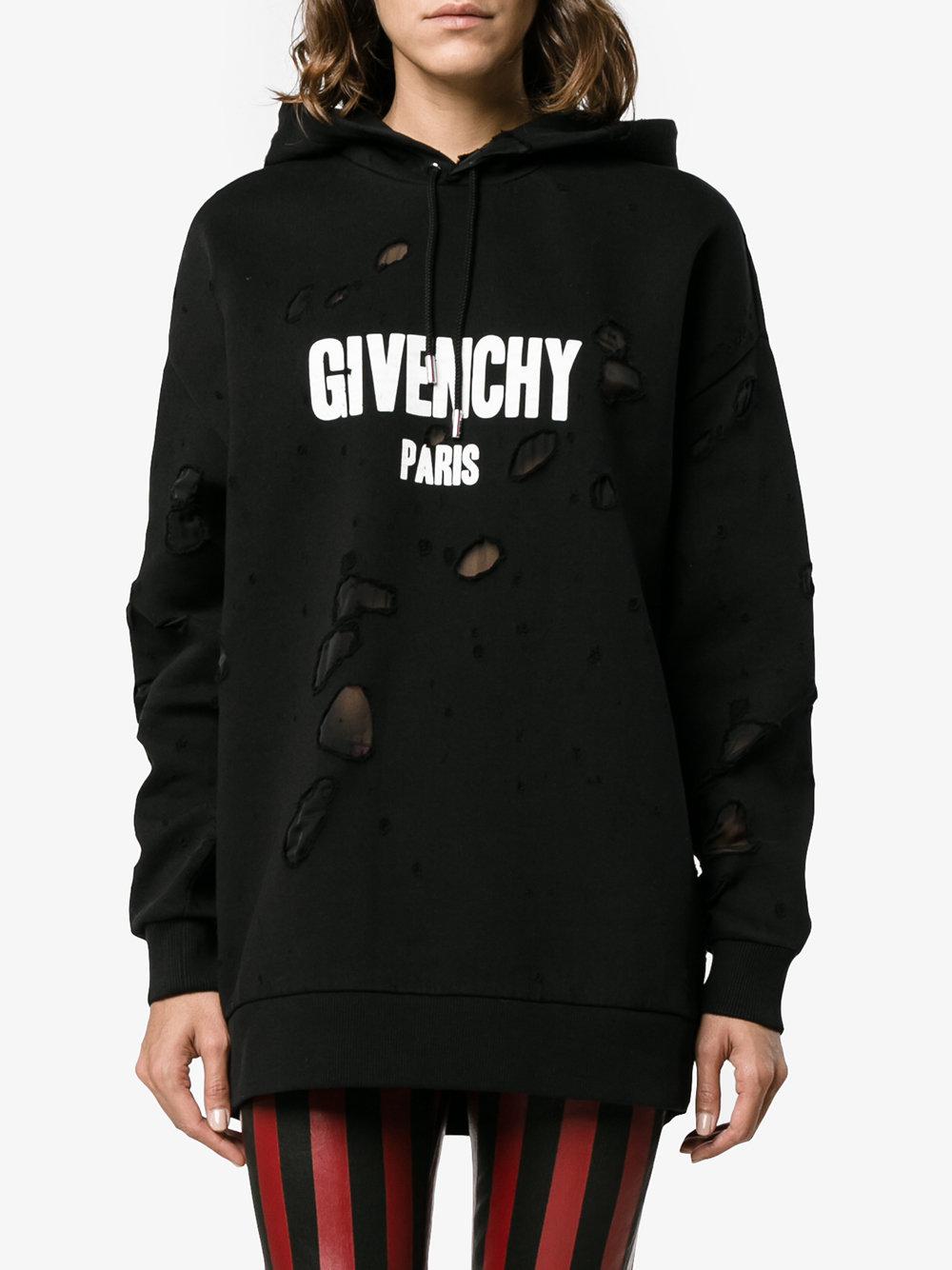 Givenchy Cotton Oversized Distressed Logo Print Hoodie in Black - Lyst