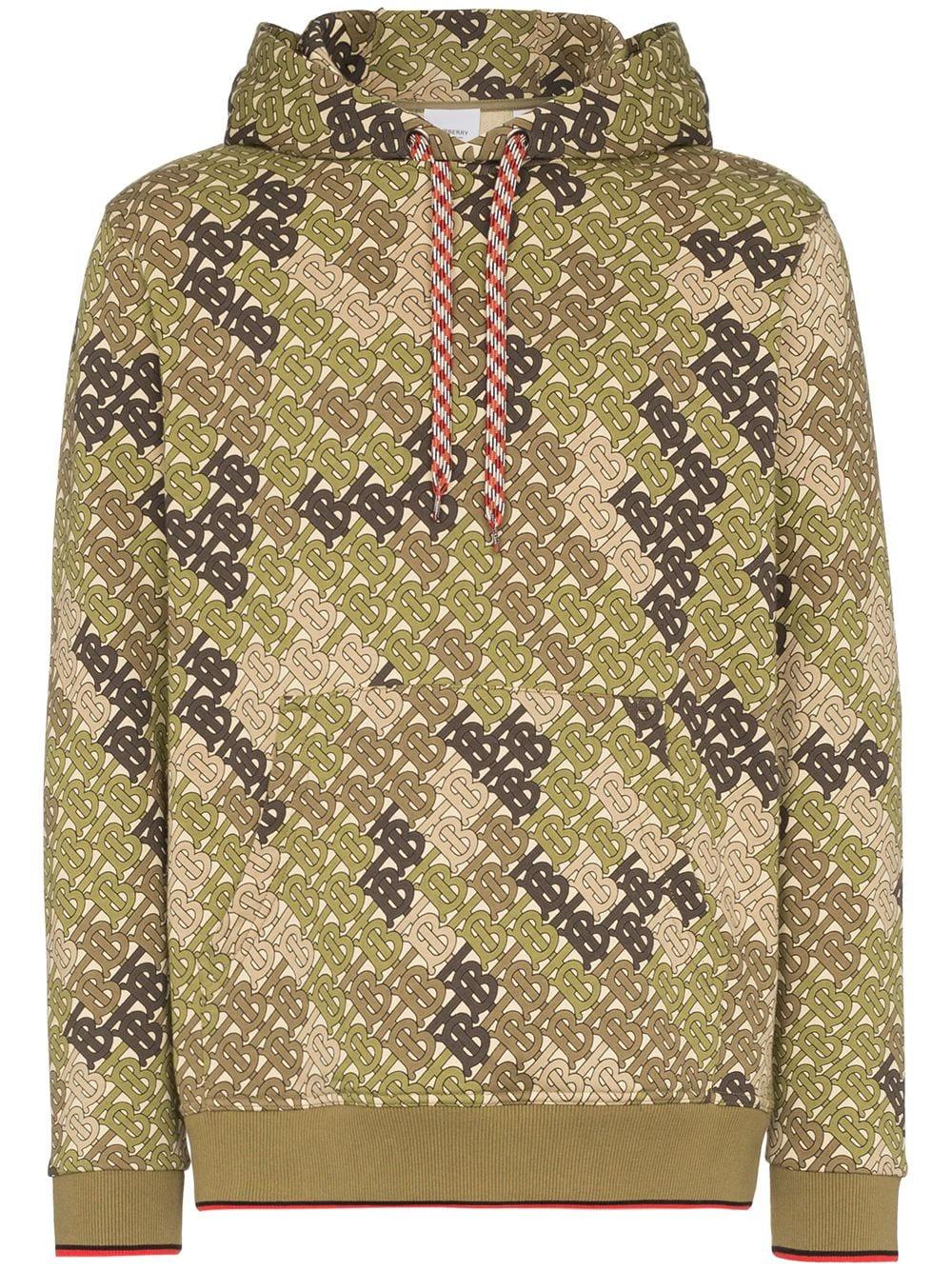 Burberry Monogram Print Cotton Hoodie in Green for Men Lyst