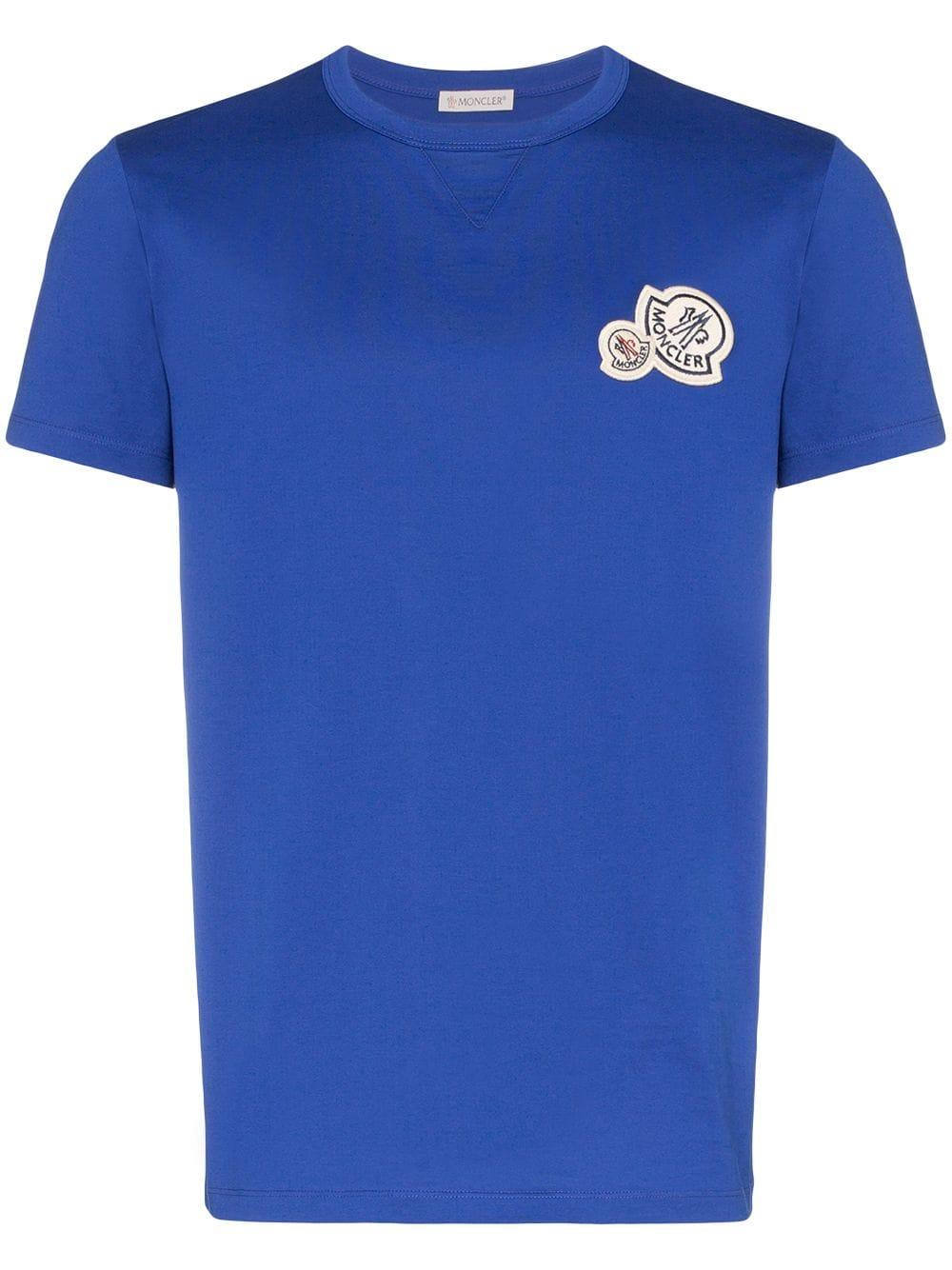 Moncler Cotton Double Logo-patch T-shirt in Blue for Men | Lyst