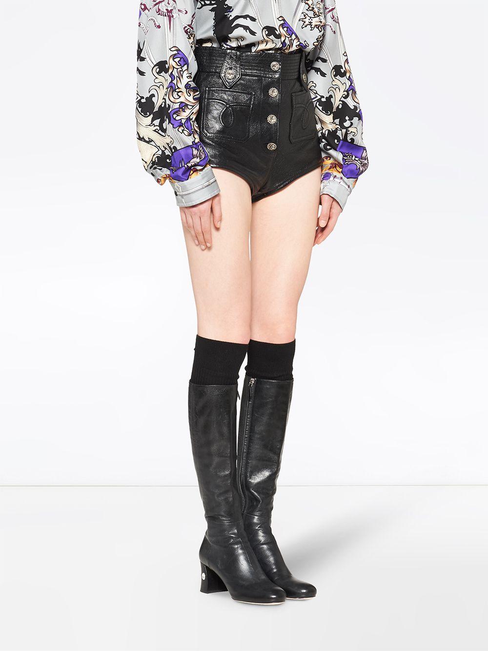 Miu Miu Leather Highwaisted Short Shorts in Black Lyst