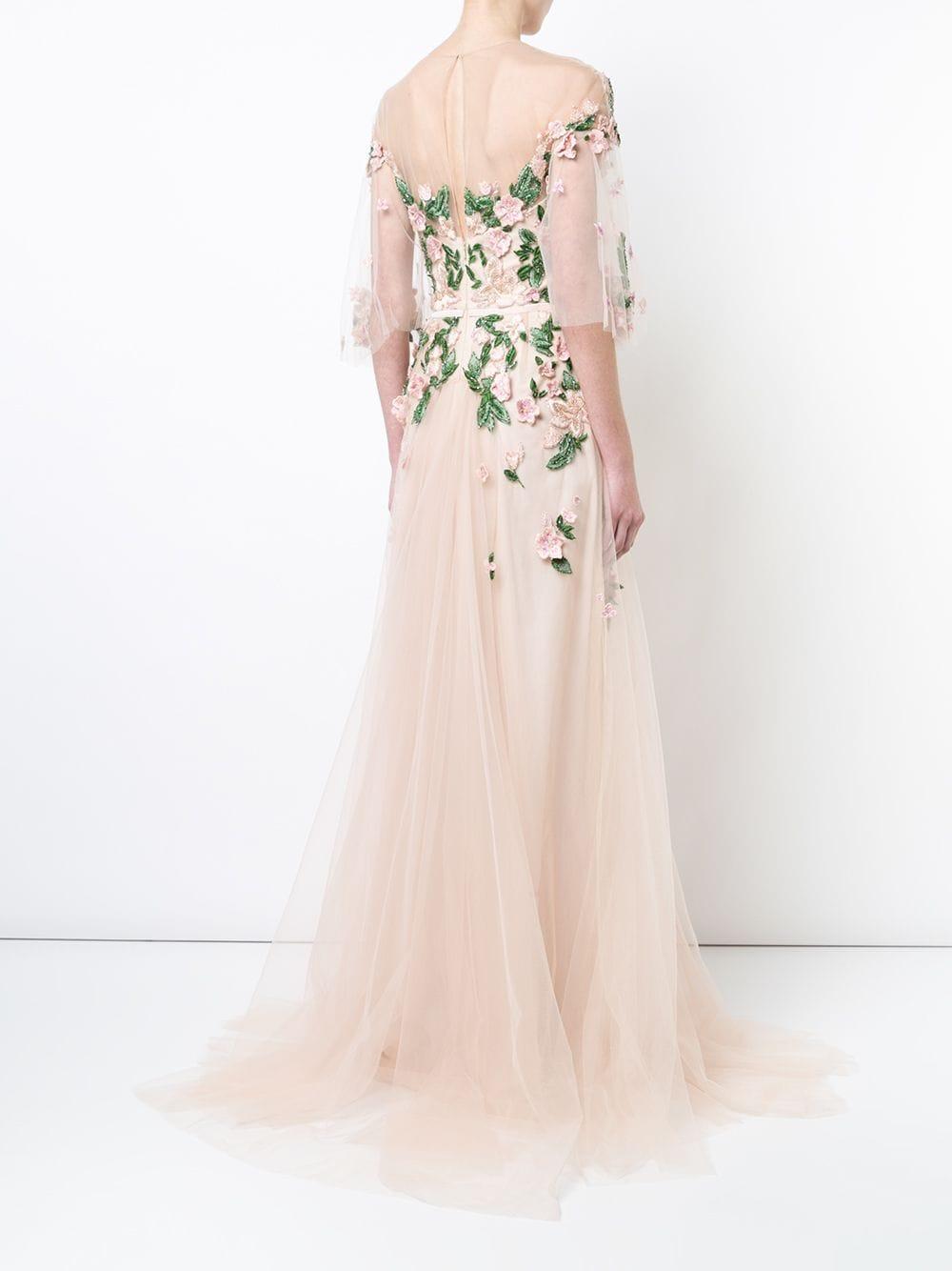 Marchesa Notte Floral Embroidered Gown In Pink Lyst