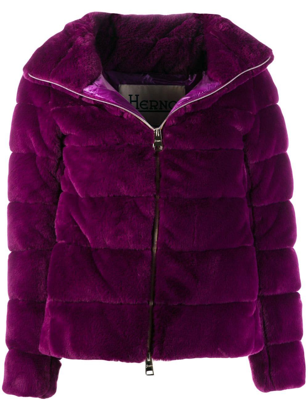 Herno Quilted Faux-fur Jacket in Purple - Lyst