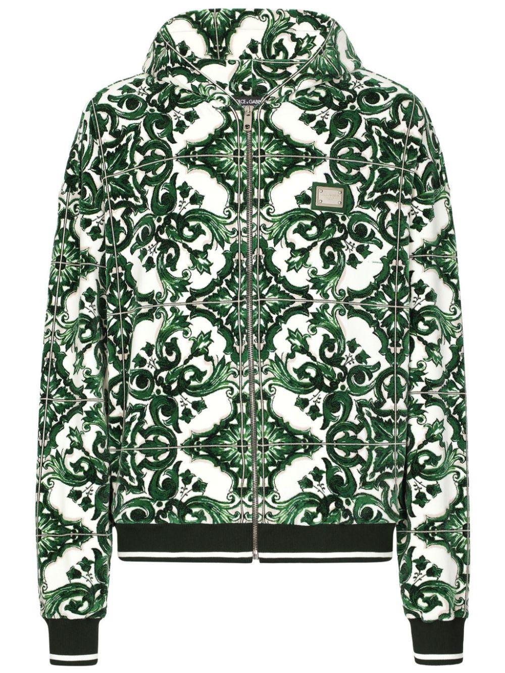 Dolce Gabbana Majolica Print Zip Up Hoodie in Green for Men Lyst UK