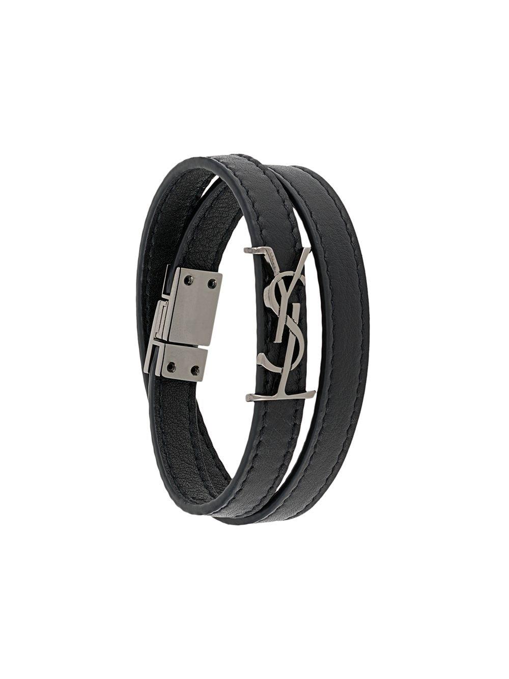 Saint Laurent Leather Opyum Double-wrap Bracelet in Black for Men - Lyst