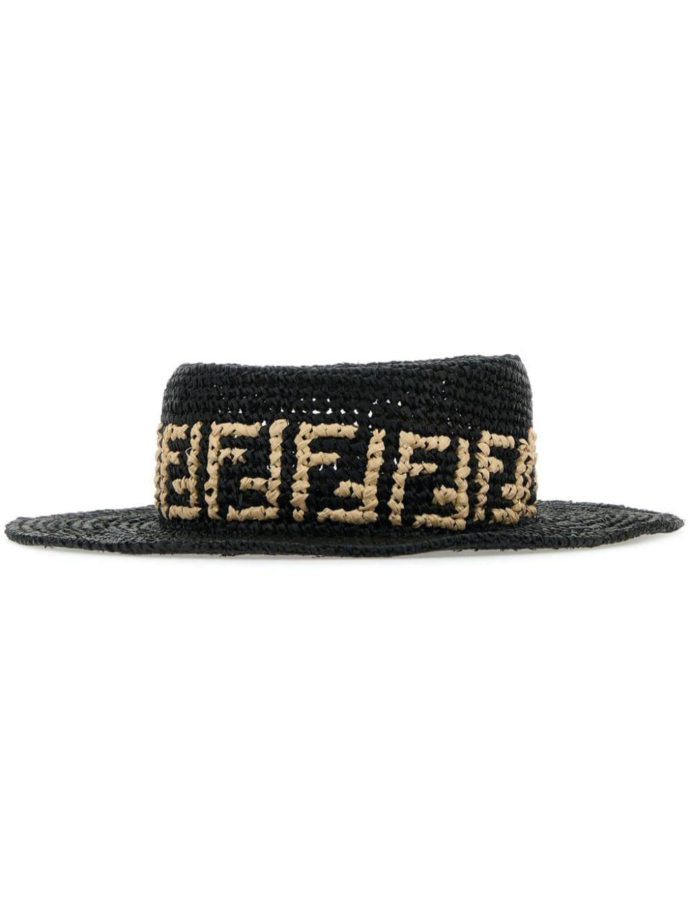 Fendi Monogram Pattern Raffia Hat in Black for Men Lyst