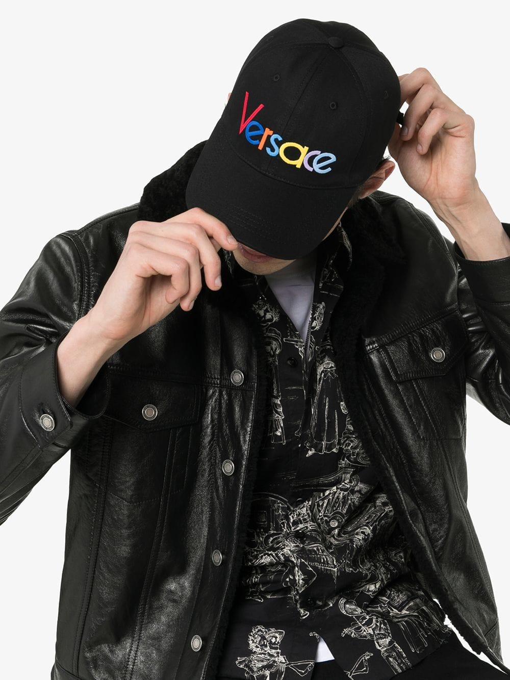 Versace Black Rainbow Logo Embroidered Baseball Cap for Men