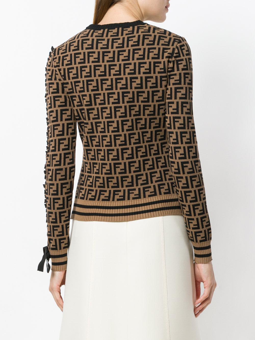Fendi Fur Logo Long-sleeve Sweater in Brown - Lyst
