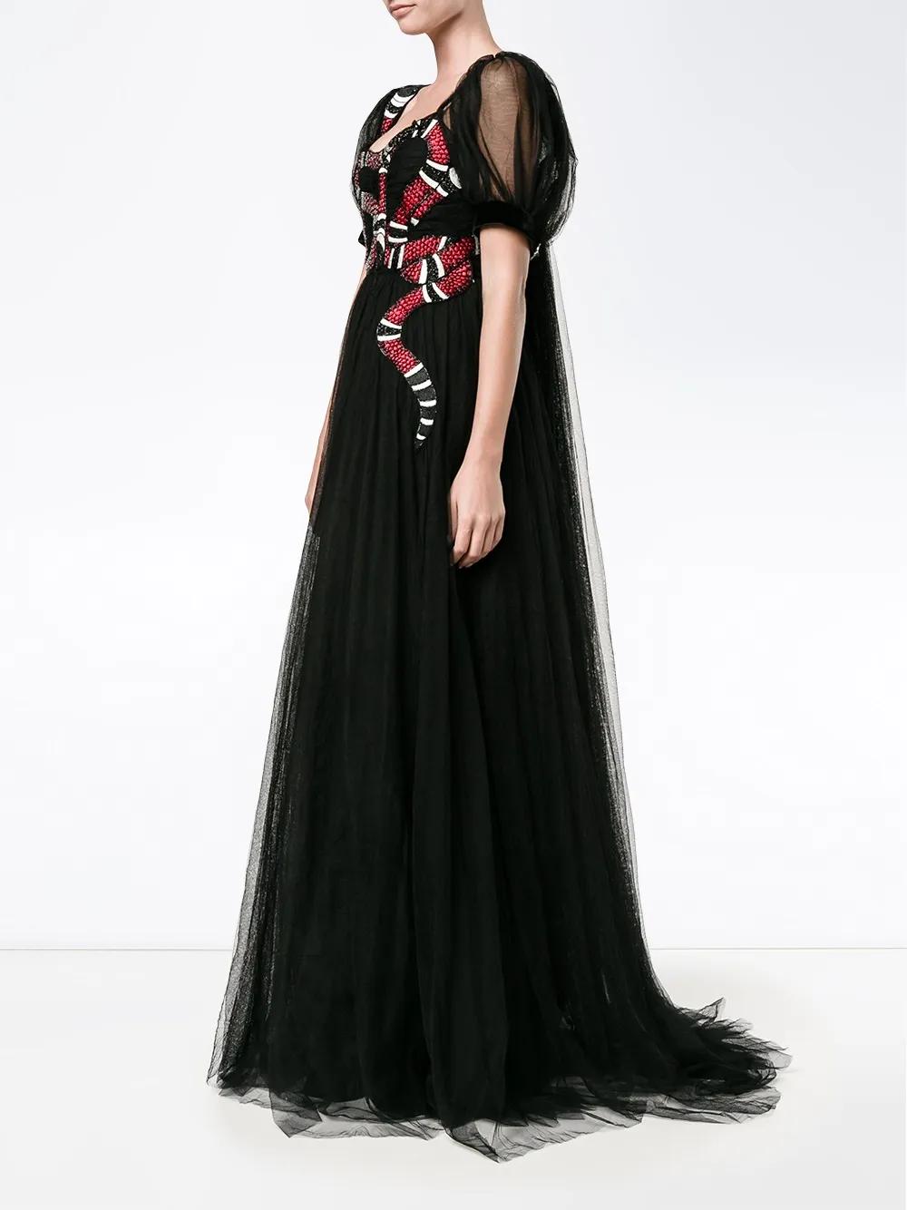 Gucci Snake Embroidered Tulle Gown in Black | Lyst