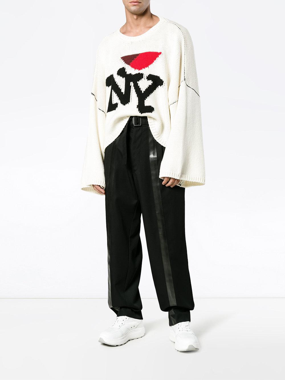Raf Simons Wool I Heart Ny Oversized Sweater in White - Lyst