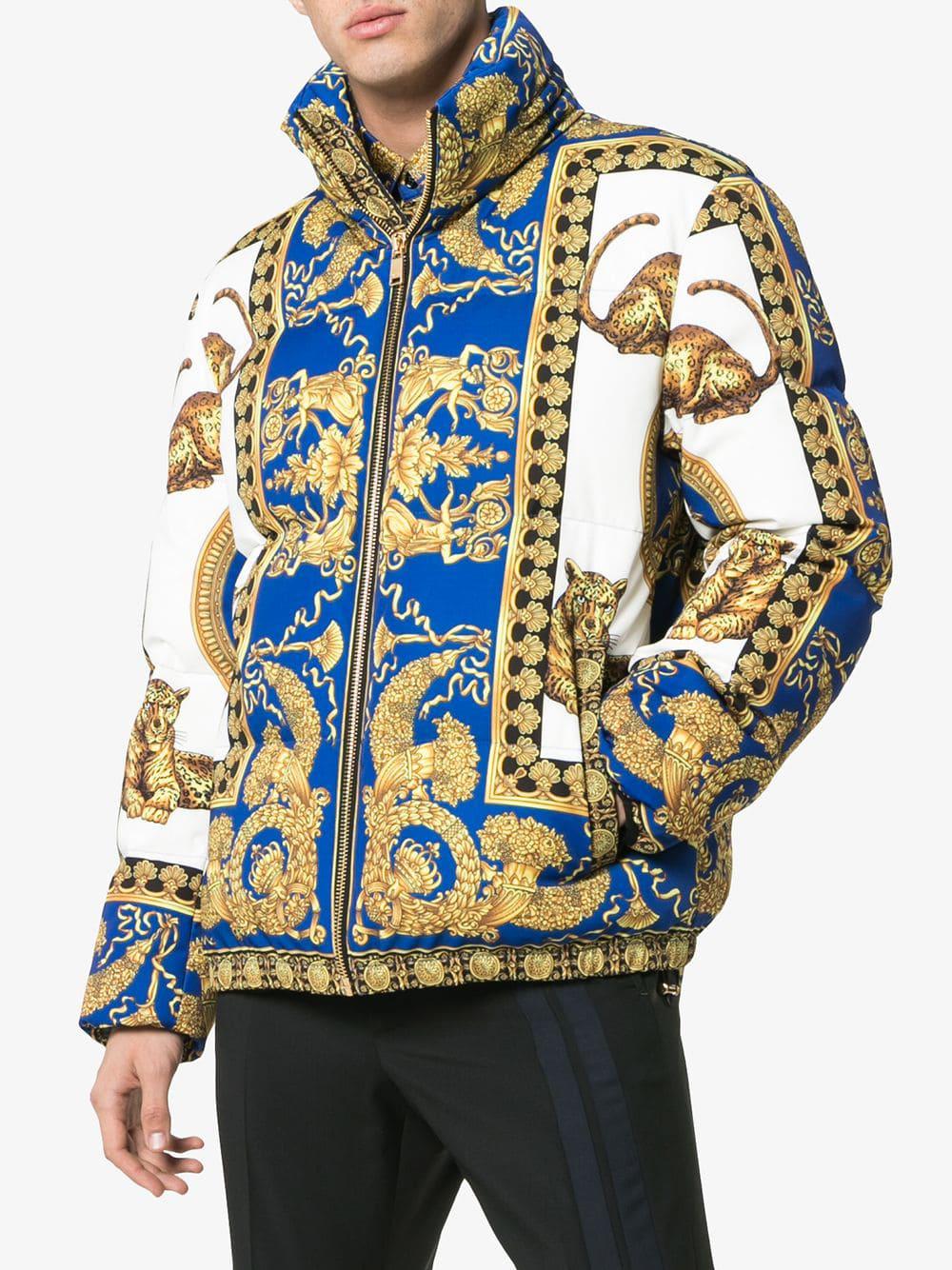 Versace Synthetic Signature Baroque Feather Down Puffer Jacket in Blue ...