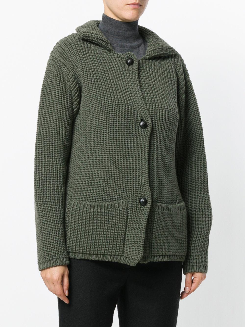 Lyst - &Daughter Ribbed Thick Collar Cardigan in Green