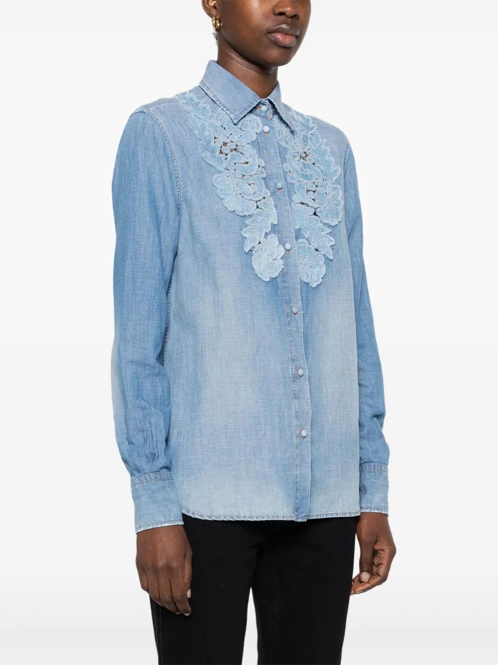 Ermanno Scervino Floral-Appliqué Denim Shirt in Blue | Lyst