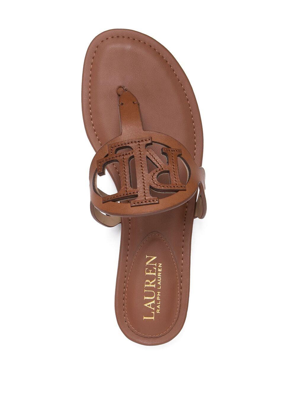 Lauren by Ralph Lauren Audrie Flat Leather Sandals in Brown | Lyst