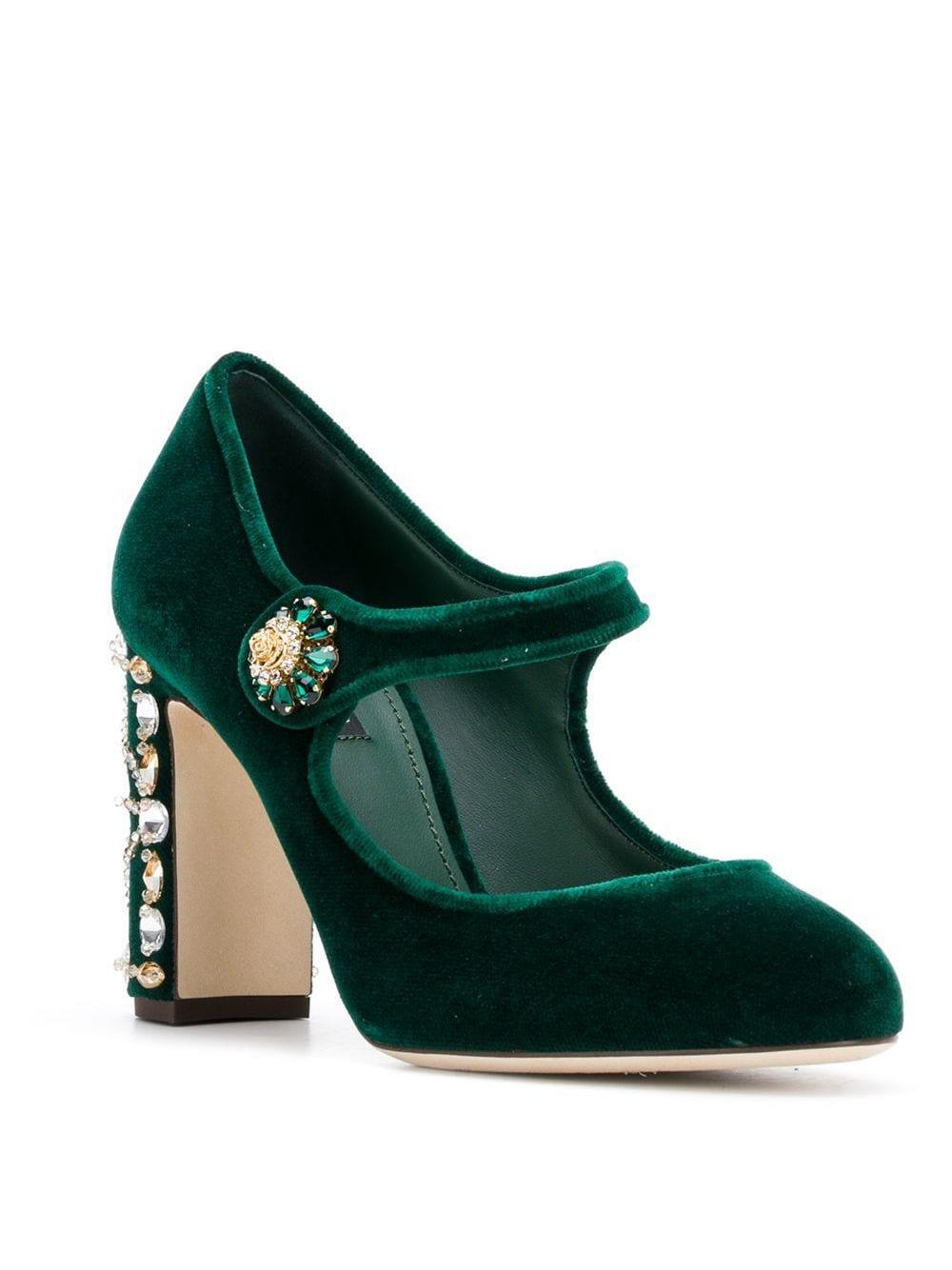 Dolce & Gabbana Velvet Mary Jane Pumps in Green | Lyst