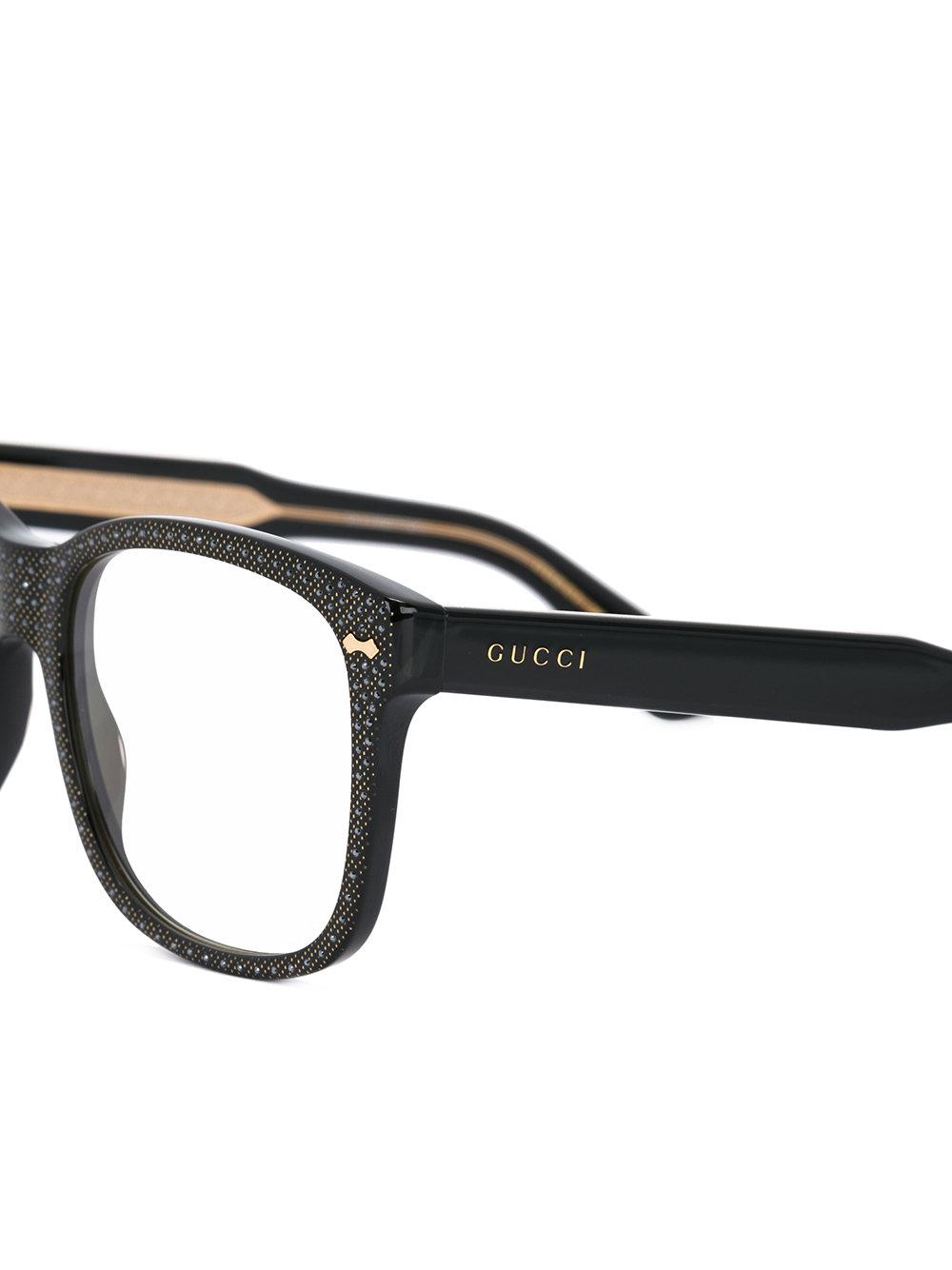 Gucci Square Frame Rhinestone Glasses in Black | Lyst