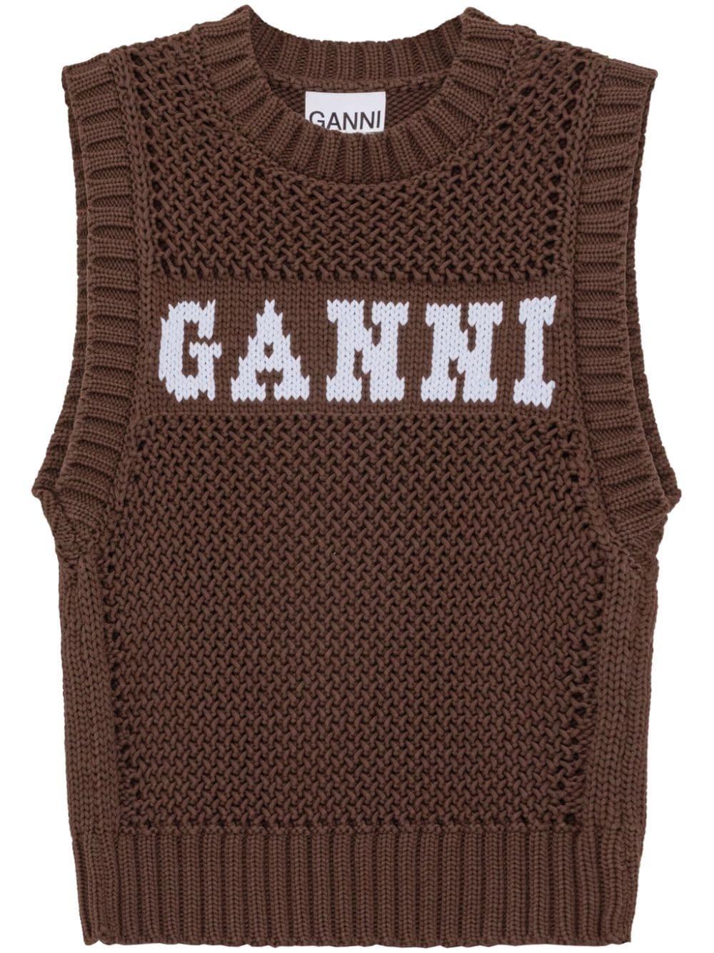 Intarsia-knit Logo Organic-cotton Blend Vest