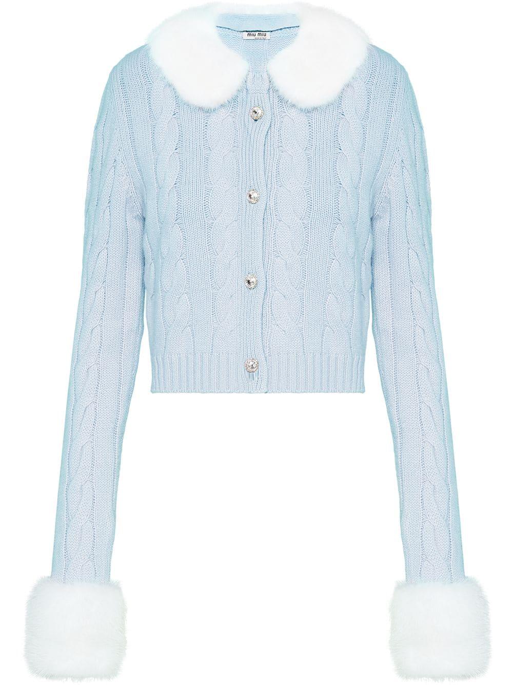 Miu Miu Cashmere Fur Trim Cardigan in 