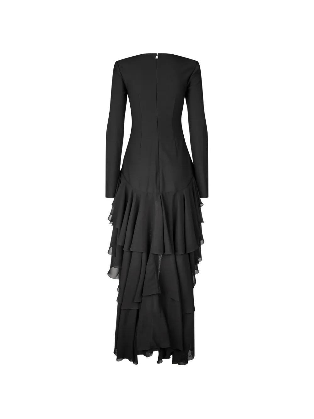 rotate birger christensen asymmetric ruffle maxi dress Long-Sleeve Train in Black Midi Dress A Line