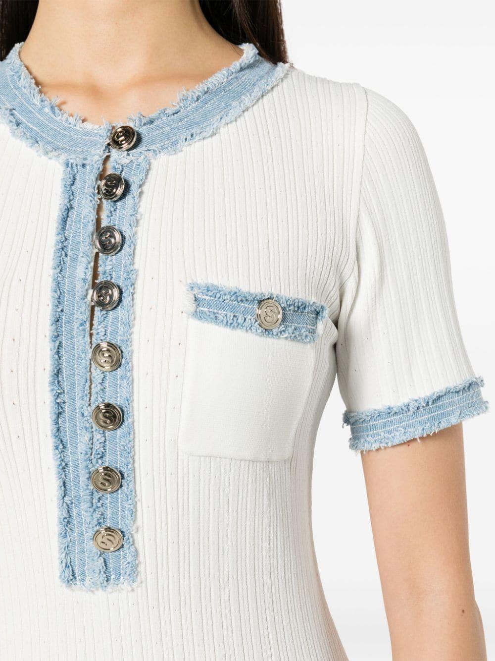 white christmas dresses Sandro DENIM-TRIM KNITTED MAXI DRESS main image 0