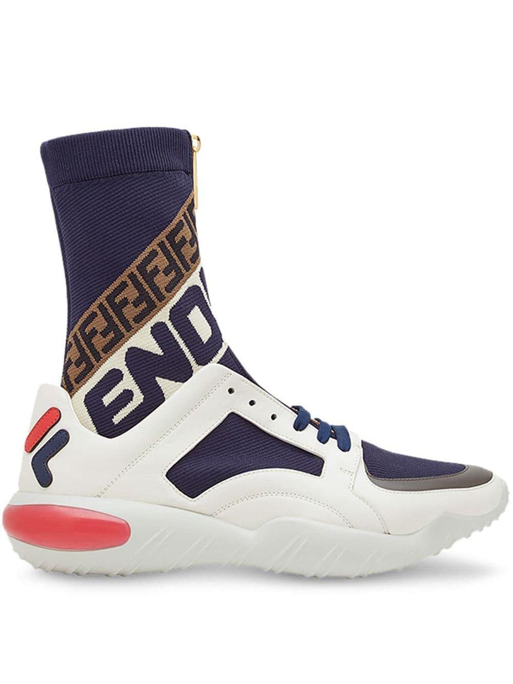 lytter progressiv seksuel Fendi White And Navy Mania Sock Sneakers in Blue for Men | Lyst