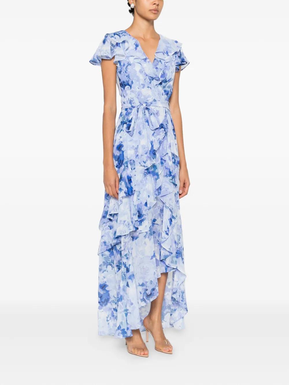 floral maxi bridesmaid dresses Zapaka Women Blue Dress with Slit Spaghetti Straps Lace Up Wedding Guest Dress with Ruffles, Blue / UK28 customization together to have an Size:16.5
