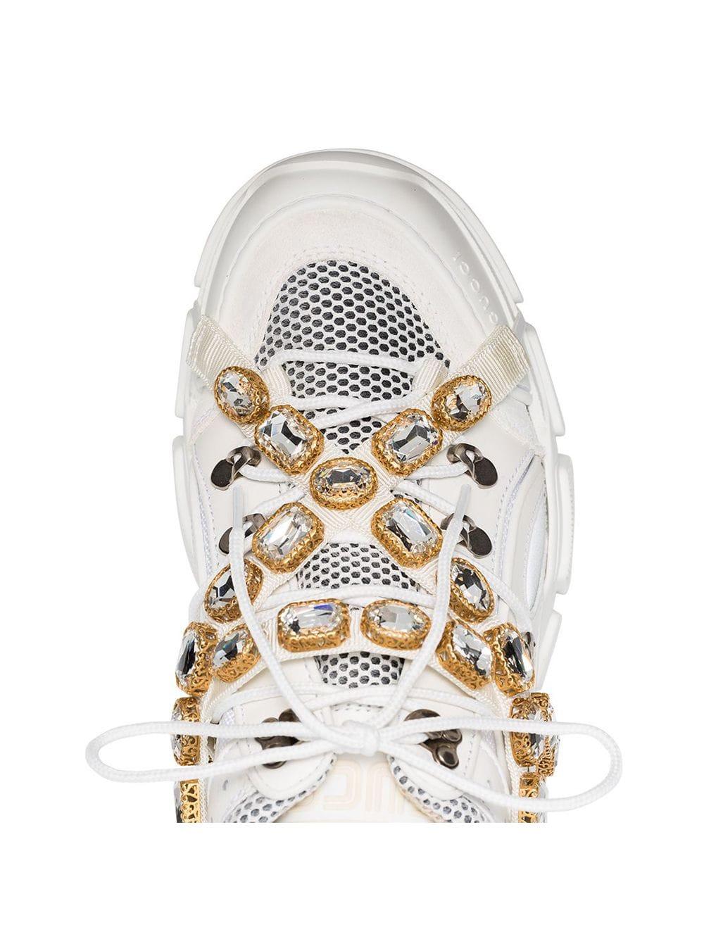 Gucci White Journey Crystal Embellished Leather Sneakers for Men | Lyst