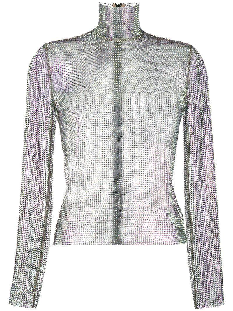 Gucci Synthetic Crystal Mesh High Neck Top in Metallic - Lyst