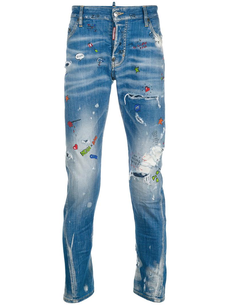 DSquared² Denim Sexy Twist Paint Splatter Jeans in Blue for Men Lyst
