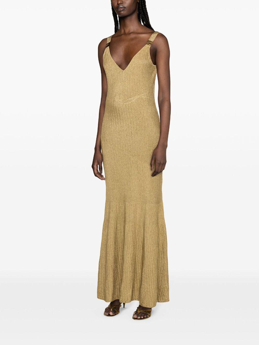Elisabetta Franchi V-Neck Lurex Gown in Metallic | Lyst