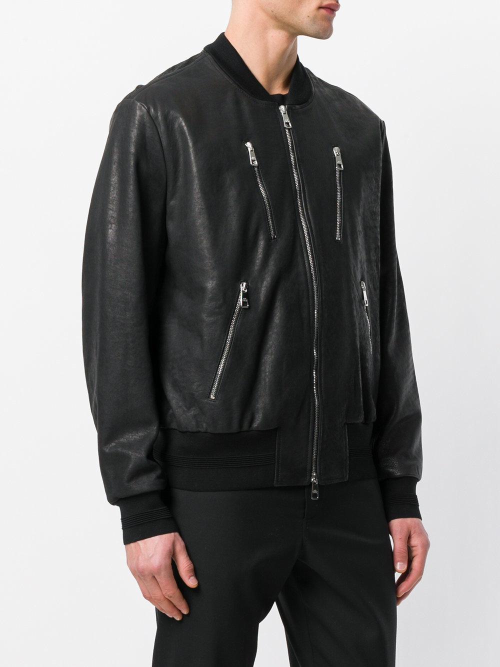 Neil Barrett Leather Bomber Jacket in Black for Men - Lyst