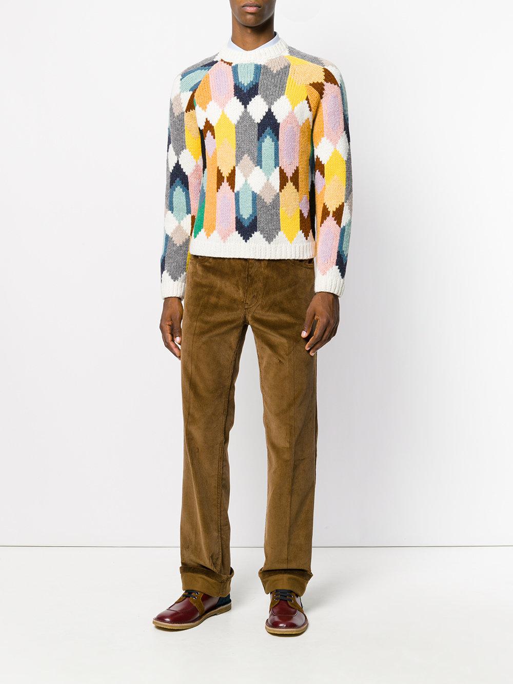 Prada Crew-neck Geometric-intarsia Wool Sweater for Men | Lyst