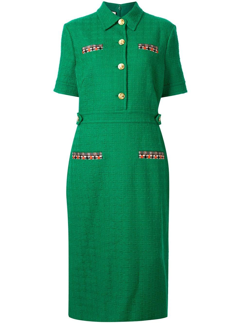 Abito a maniche corteGucci in Tweed di colore Verde | Lyst