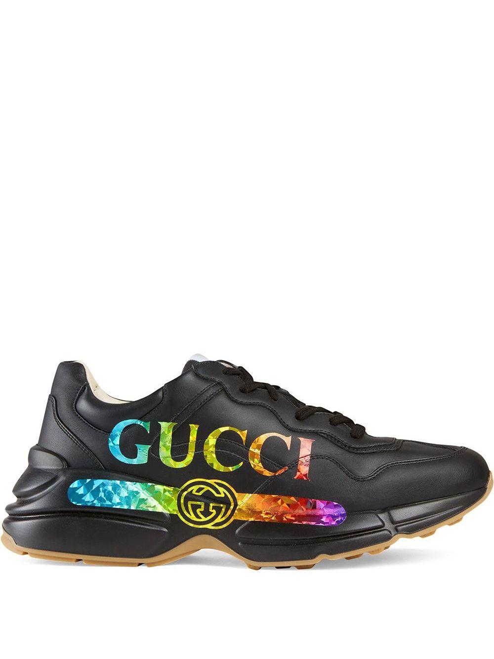Gucci Leer Rhyton Sneakers Met Logo in het Zwart voor heren - Lyst