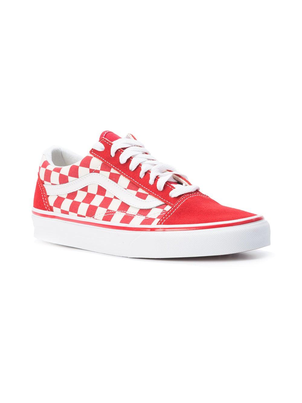 red checkered lace up vans