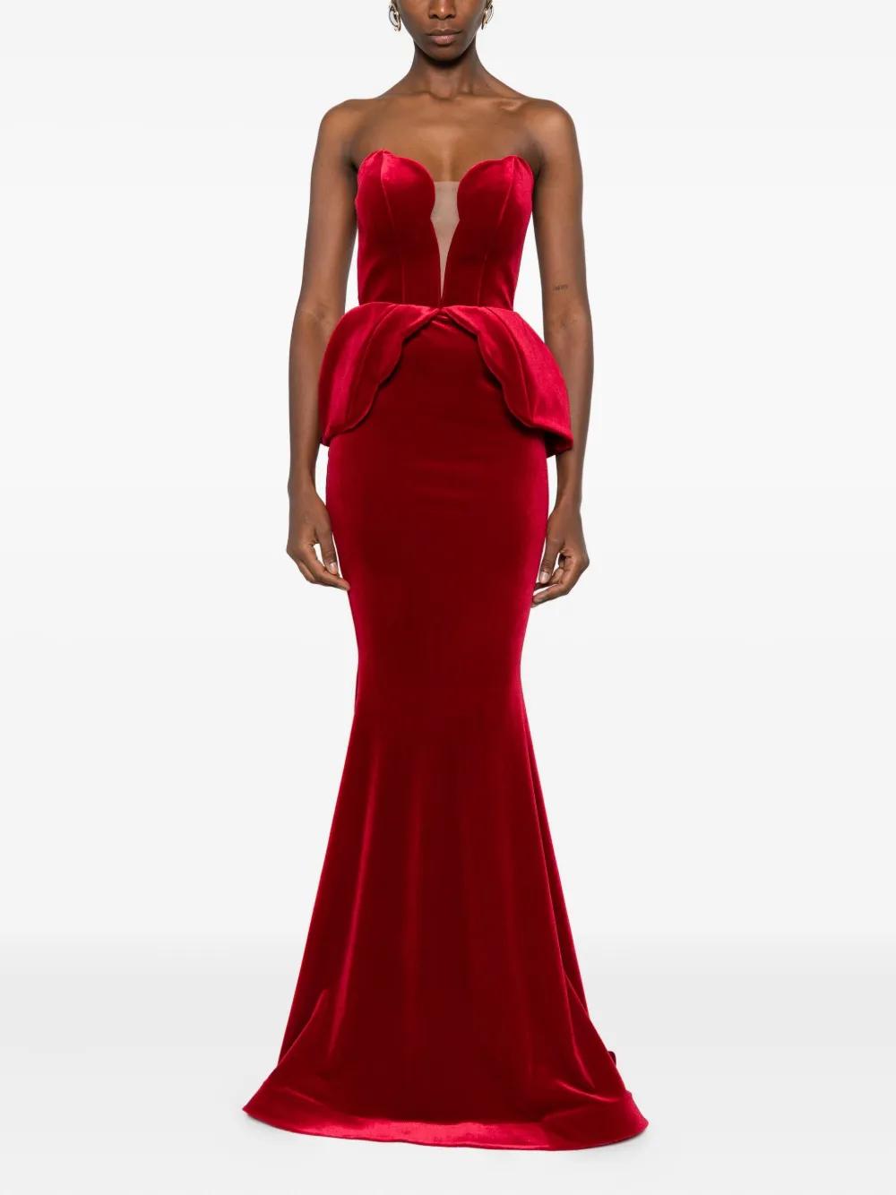 strapless red peplum dress Strapless Wool Silk Peplum Midi Dress in Red Roland Mouret