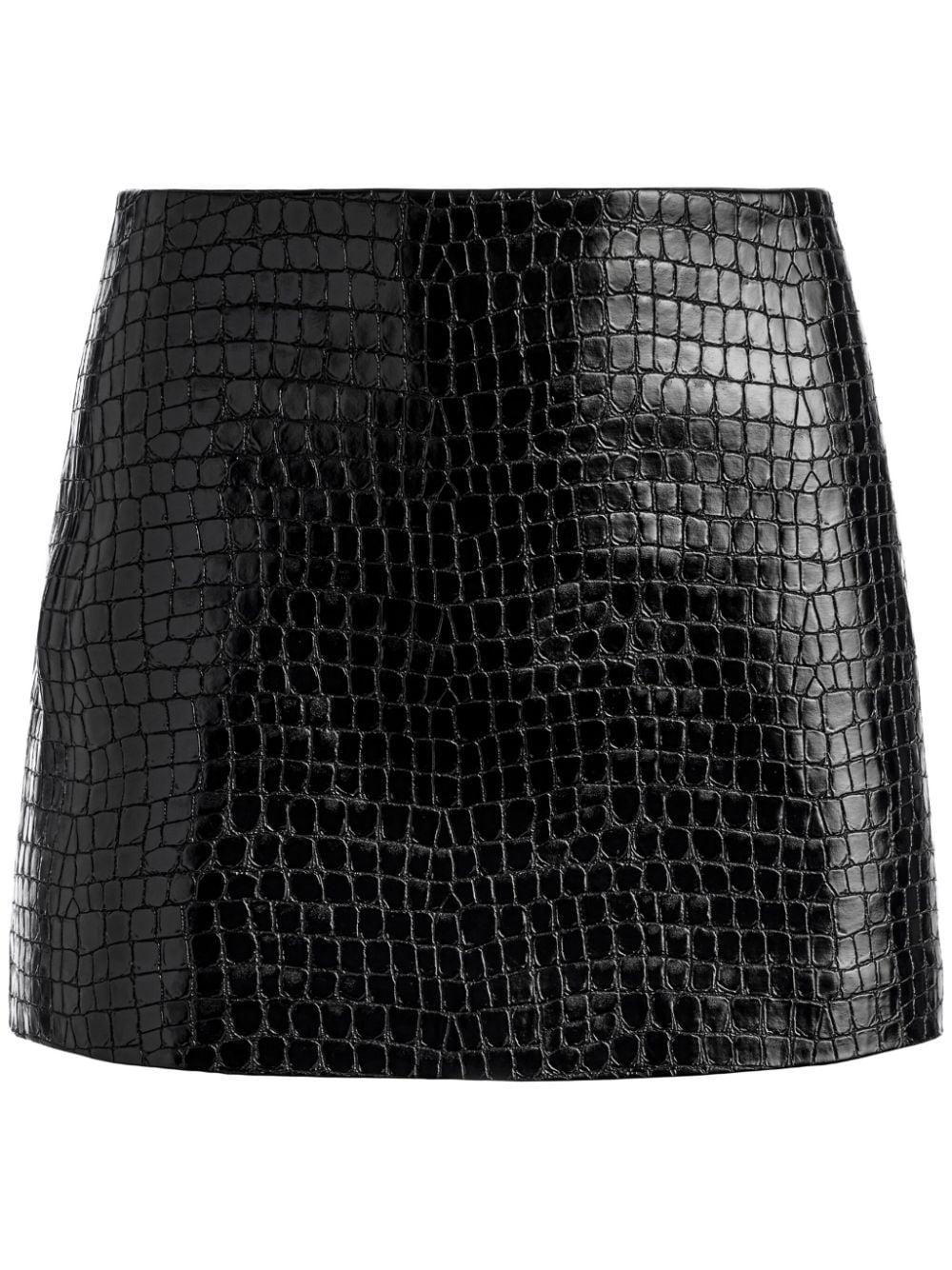 Alice + Olivia Rubi Crocodile-effect Miniskirt in Black | Lyst
