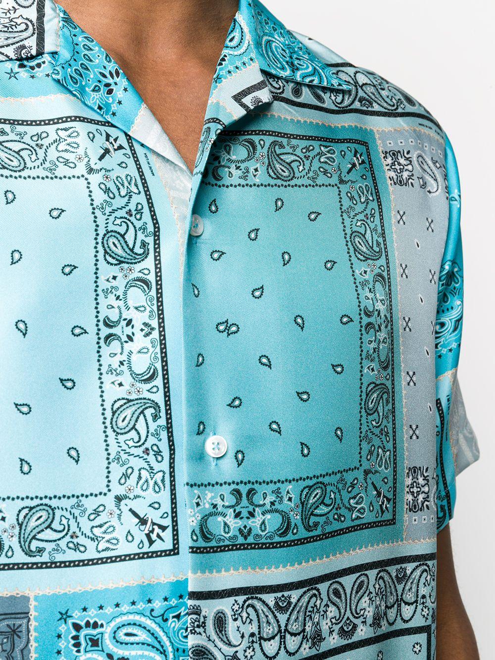 Amiri Short Sleeve Bandana Print Silk Shirt in Blue for Men
