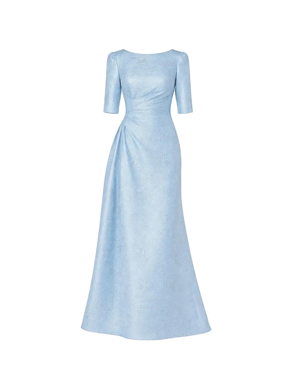 Teri Jon Robe Longue Drape En Jacquard in Blue | Lyst UK