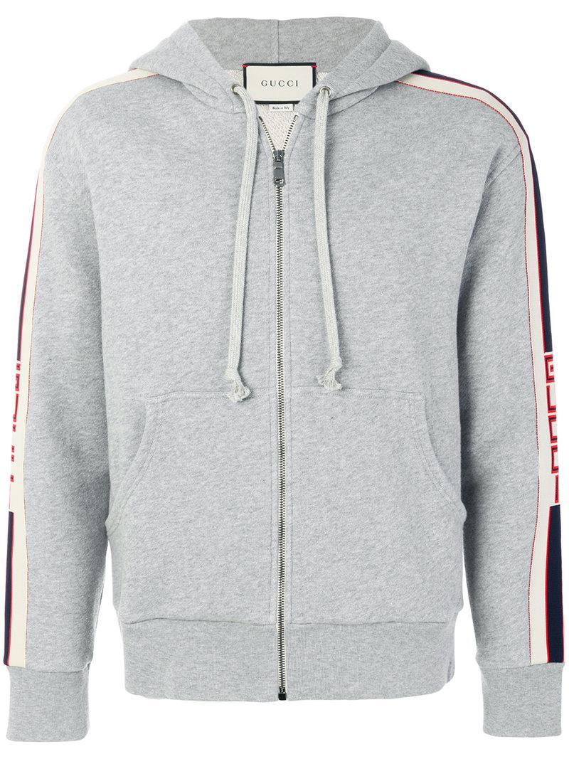Gucci Banded Zip Hoodie in Gray for Men | Lyst
