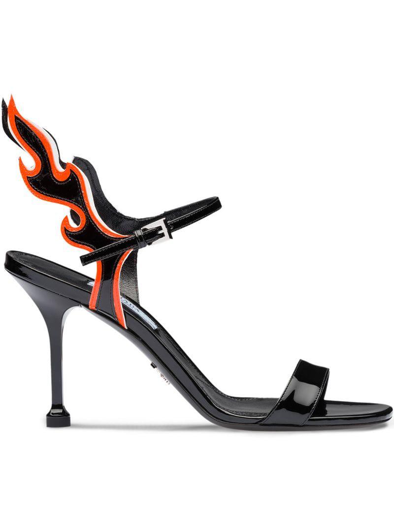 Prada Leather Flame Detail Sandals in Black - Lyst
