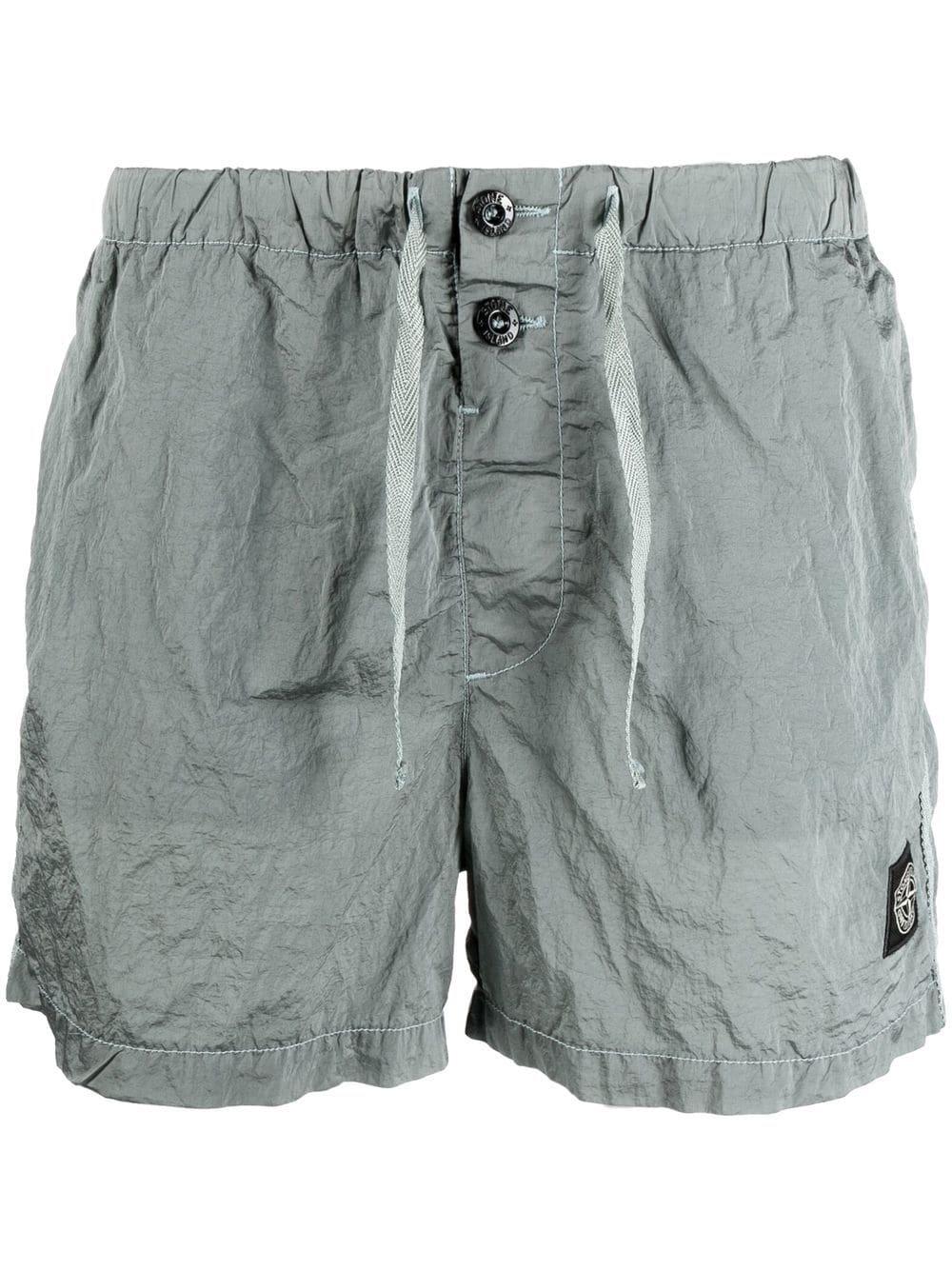 Stone Island Logo-patch Crinkled Shorts in Gray for Men | Lyst