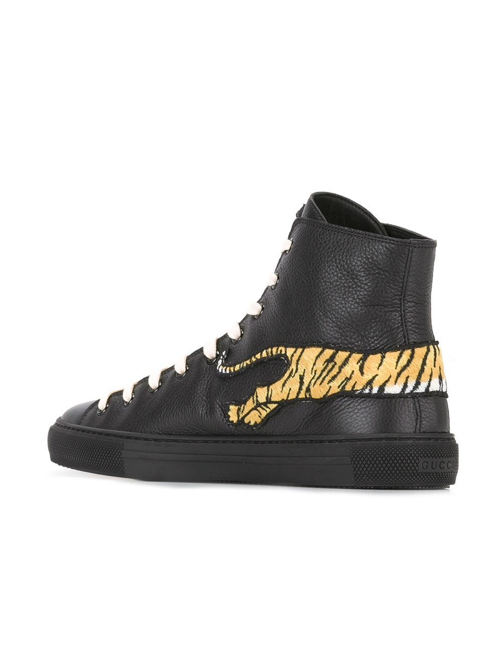 Gucci Leather Tiger Embroidered Sneakers in Black for Men