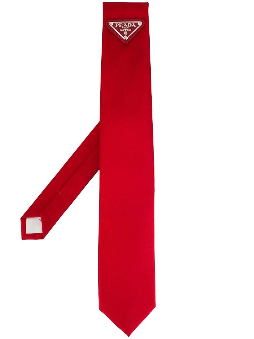 Prada Triangle Logo Tie in Red for Men | Lyst